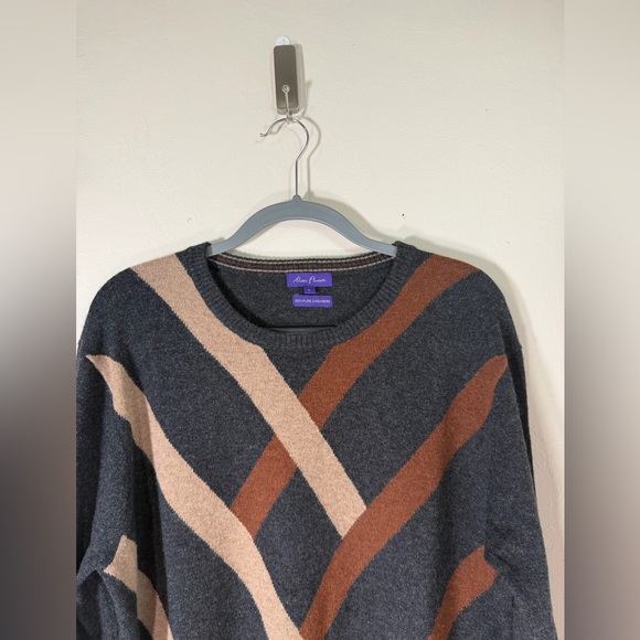Alan Flusser Gray and Tan Crewneck Sweater 100% cashmere.#053 - Picture 3 of 6